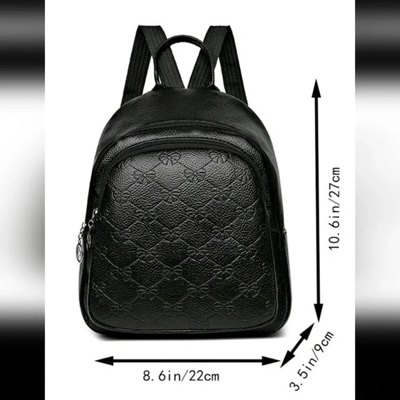 Black faux leather style bag purse women\'s handbag crossbody backpack bow print